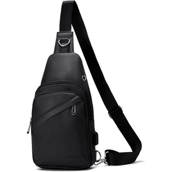 Men Leather Sling Bag Purse Waterproof Crossbody Chest Bag Sling